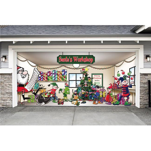 My Door Decor 285905XMAS-006 7 x16 ft. Santas Workshop Outdoor Christmas Holiday Door Banner Decor&#44; Multi Color
