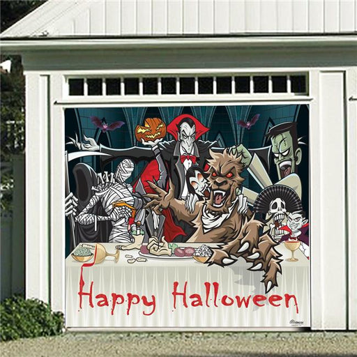 My Door Decor 285903HALL-004 7 x 8 ft. Draculas Halloween Dinner Door Mural Sign Banner Decor&#44; Multi Color