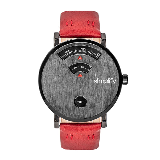 Simplify SIM7003 Unisex The 7000 Casual Analog Leather Band Watch&#44; Black & Red