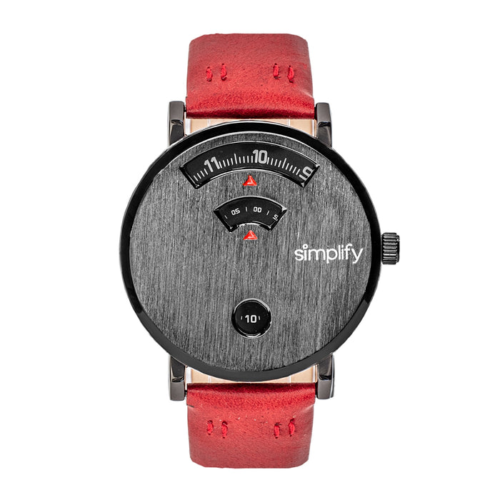 Simplify SIM7003 Unisex The 7000 Casual Analog Leather Band Watch&#44; Black & Red