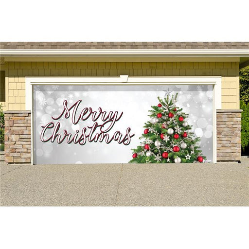 My Door Decor 285905XMAS-025 7 x 16 ft. Merry Christmas Tree Christmas Door Mural Sign Car Garage Banner Decor&#44; Multi Color
