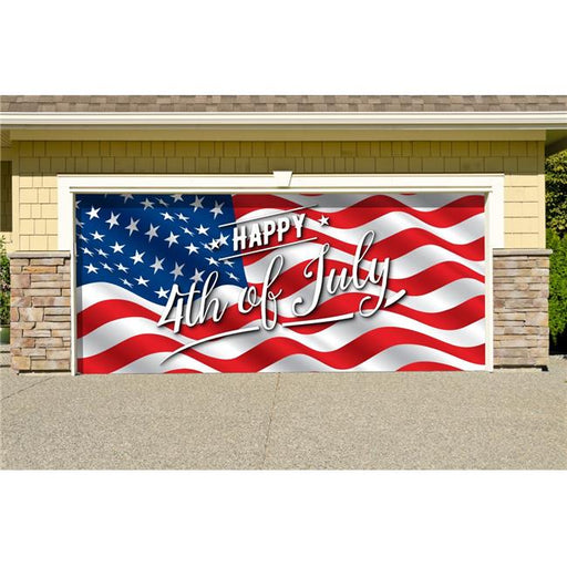 My Door Decor 285905PATR-007 7 x 16 ft. American Flag Happy 4th of July Patriotic Door Mural Sign Car Garage Banner Decor&#44; Multi Color