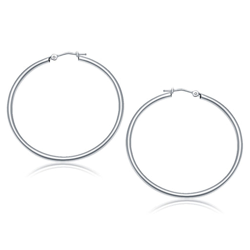 14k White Gold Polished Hoop Earrings - 40 mm