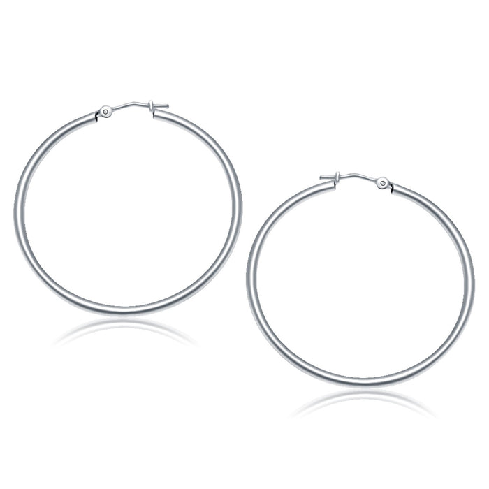14k White Gold Polished Hoop Earrings - 40 mm
