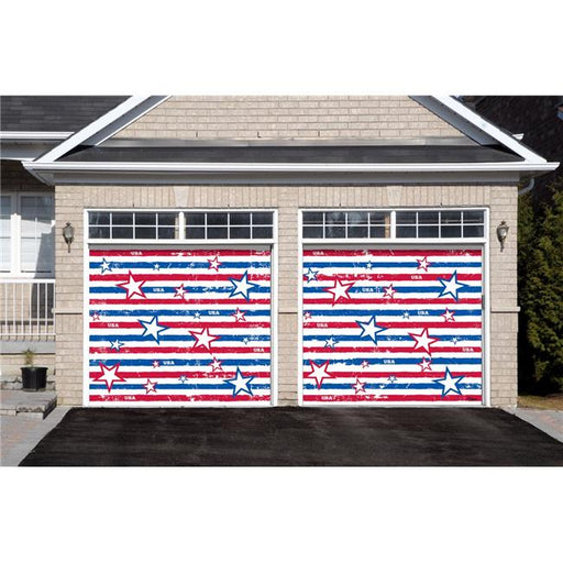 My Door Decor 285901PATR-013 7 x 8 ft. Stars & Stripes Patriotic Door Mural Sign Split Car Garage Banner Decor&#44; Multi Color