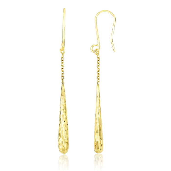 14k Yellow Gold Long Chain&#44; Drop Earrings with Diamond Cut Teardrops