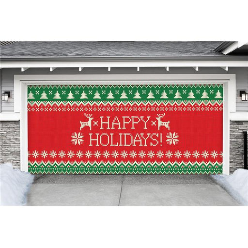 My Door Decor 285905XMAS-018 7 x 16 ft. Ugly Christmas Sweater Happy Holidays Christmas Door Mural Sign Car Garage Banner Decor&#44; Multi Color
