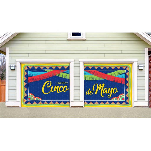 My Door Decor 285901CINC-001 7 x 8 ft. Happy Cinco De Mayo Pattern Holiday Door Mural Sign Split Car Garage Banner Decor&#44; Multi Color