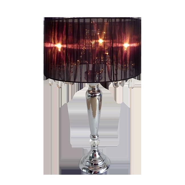 Trendy Sheer Shade Table Lamp with Hanging Crystals - Black