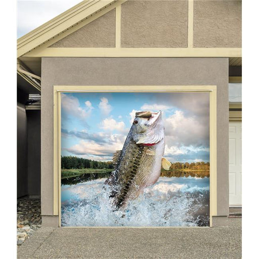 My Door Decor 285903NATR-004 7 x 8 ft. Bass Jumping Nature Door Mural Sign Car Garage Banner Decor&#44; Multi Color