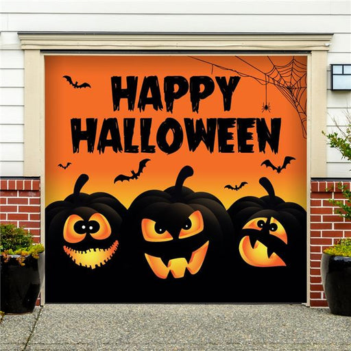 My Door Decor 285903HALL-005 7 x 8 ft. Happy Halloween Jack O Lanterns Halloween Door Mural Sign Car Garage Banner Decor&#44; Multi Color