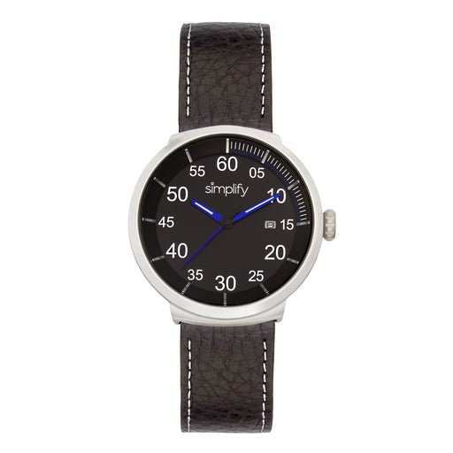 Simplify SIM7103 The 7100 Leather-Band Watch with Date&#44; Black