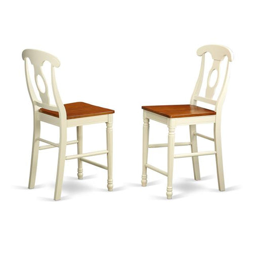 Kenley Counter Height Stools with Wood Seat in Buttermilk & Cherry Finish - Set of 2