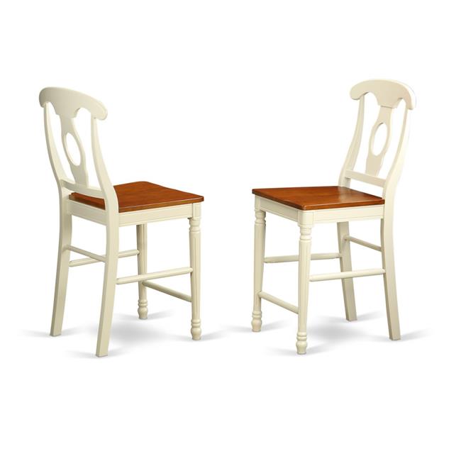 Kenley Counter Height Stools with Wood Seat in Buttermilk & Cherry Finish - Set of 2