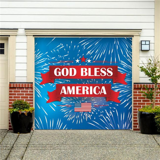 My Door Decor 285903PATR-008 7 x 8 ft. Fireworks God Bless America Patriotic Door Mural Sign Car Garage Banner Decor&#44; Multi Color