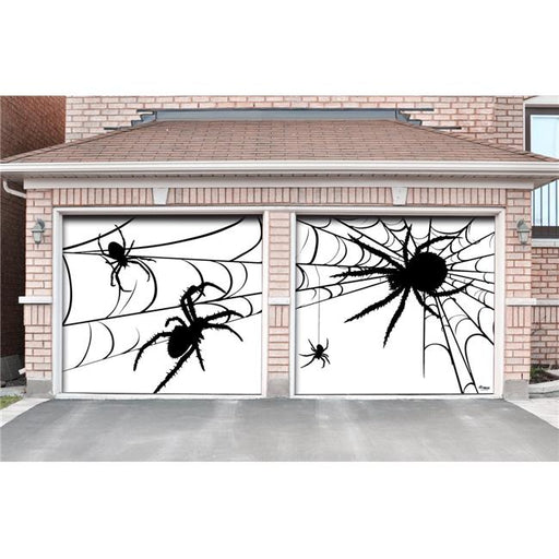 My Door Decor 285901HALL-012 7 x 8 ft. Spiders Halloween Door Mural Sign Split Car Garage Banner Decor&#44; Multi Color