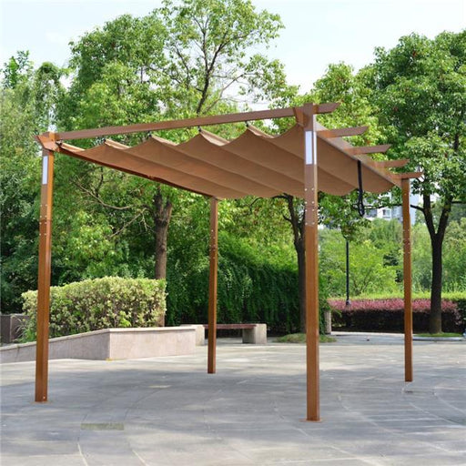 Aleko PERG10X13LSD-UNB 13 x 10 ft. Aluminum Outdoor Retractable Pergola with Solar Powered LED Lamps & Wooden Finish&#44; Sand