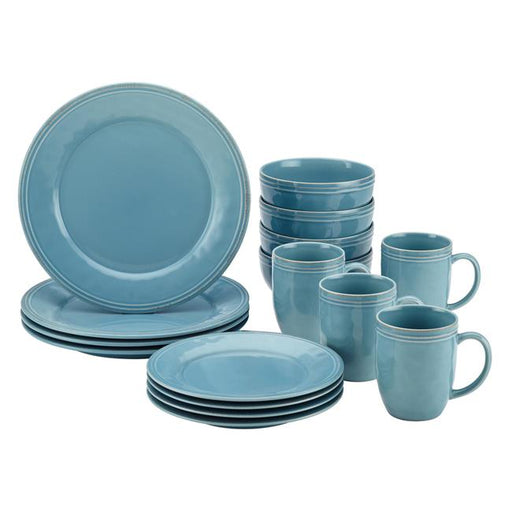 Rachael Ray 55093 Cucina Dinnerware 16-Piece Stoneware Dinnerware Set&#44; Agave Blue