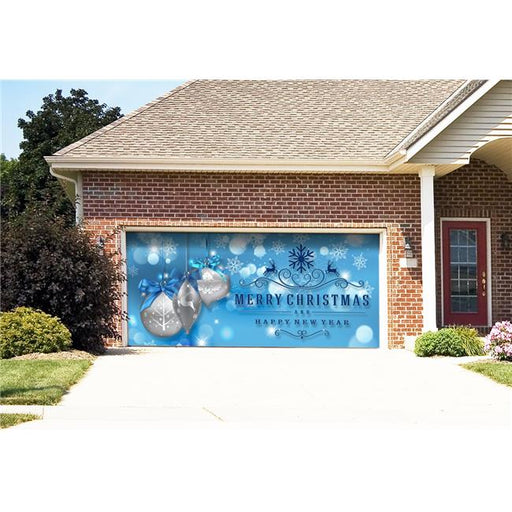 My Door Decor 285905XMAS-009 7 x16 ft. Christmas Silver Ornaments on Blue Holiday Door Banner Decor&#44; Multi Color