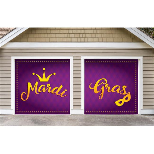 My Door Decor 285901MRDG-006 7 x 8 ft. Crown & Mask Mardi Gras Door Mural Sign Split Car Garage Banner Decor&#44; Multi Color