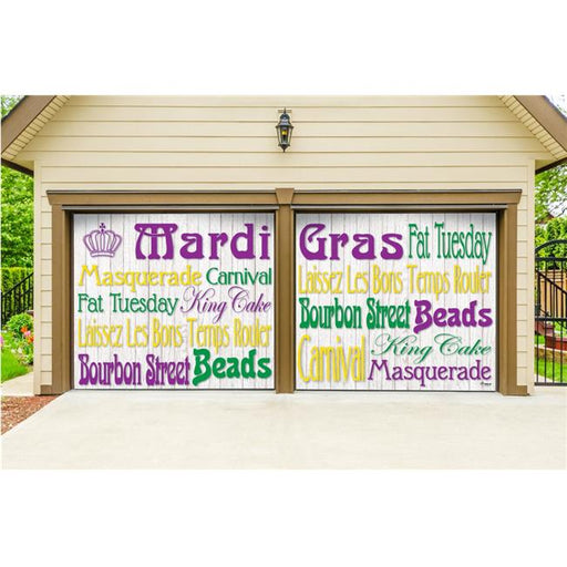 My Door Decor 285901MRDG-005 7 x 8 ft. Words Mardi Gras Door Mural Sign Split Car Garage Banner Decor&#44; Multi Color