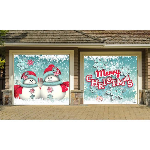 My Door Decor 285901XMAS-002 7 x 8 ft. Snowman Christmas Outdoor Holiday 2 Car Split Door Mural Sign Banner Decor with Two Graphic Kits&#44; Multi Color