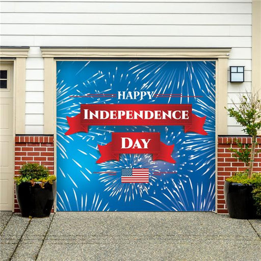 My Door Decor 285903PATR-009 7 x 8 ft. Fireworks Happy Independence Day Patriotic Door Mural Sign Car Garage Banner Decor&#44; Multi Color