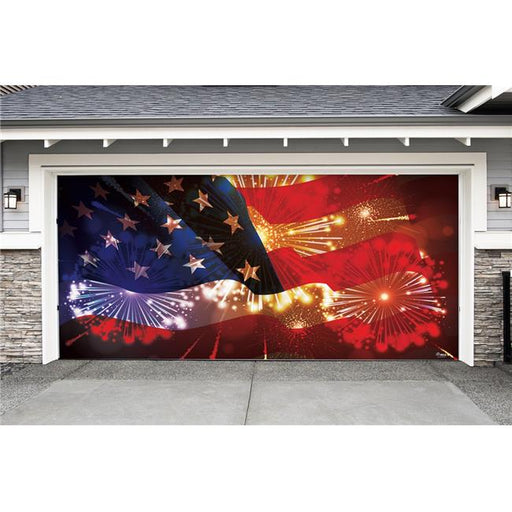 My Door Decor 285905PATR-006 7 x16 ft. American Flag & Fireworks Outdoor Patriotic Door Mural Sign Banner Decor&#44; Multi Color