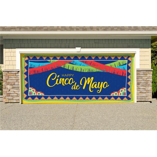 My Door Decor 285905CINC-001 7 x 16 ft. Happy Cinco De Mayo Pattern Holiday Door Mural Sign Car Garage Banner Decor&#44; Multi Color