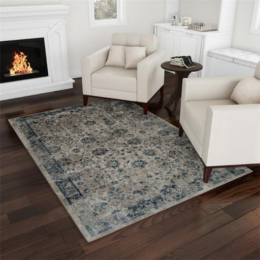 Lavish Home 62-161-577DISTBLUE 5 x 7 in. Plush Carpet-Distressed Antique Design Vintage Floral Area Rug&#44; Blue&#44; Gray & Cream