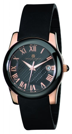 Womens Rose Gold-Plated Stainless Steel Black Ceramic Bezel Quartz Watch