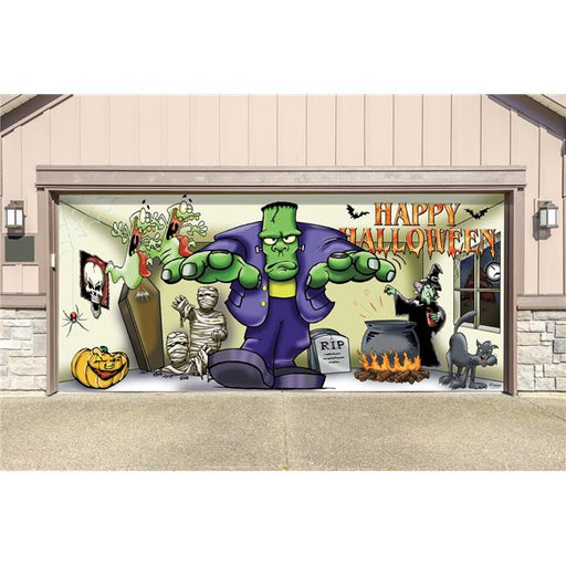 My Door Decor 285905HALL-004 7 x16 ft. Frank & Friends Outdoor Halloween Holiday Door Mural Sign Banner Decor&#44; Multi Color