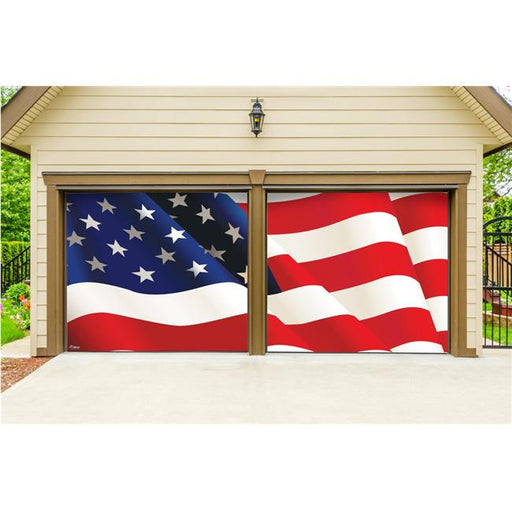 My Door Decor 285901PATR-003 7 x 8 ft. USA Flag Outdoor Patriotic 2 Car Split Door Mural Sign Banner Decor with Two Graphic Kits&#44; Multi Color
