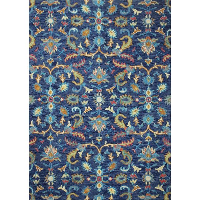 Bashian R131-NV-76X96-AL110 Bashian Valencia Collection Floral Transitional 100 Percent Wool Hand Tufted Area Rug&#44; Navy - 7 ft. 6 in. x 9 ft. 6 in.