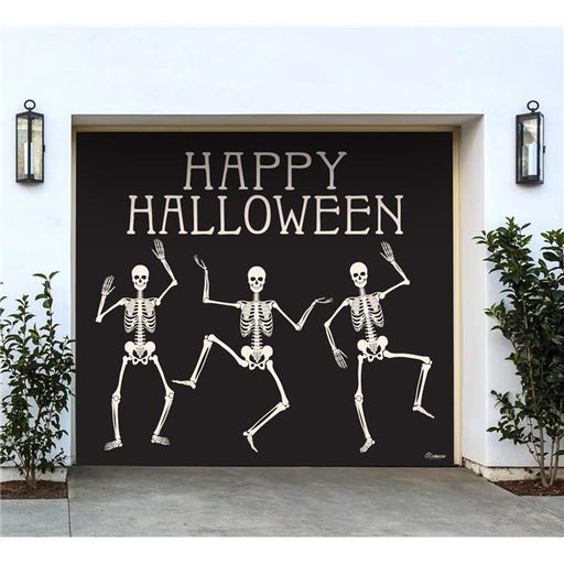 My Door Decor 285903HALL-016 7 x 8 ft. Happy Halloween Skeletons Halloween Door Mural Sign Car Garage Banner Decor&#44; Multi Color
