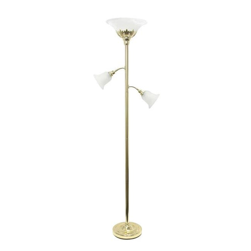 Elegant Designs LF2002-GLD 3 Light Floor Lamp with Scalloped Glass Shades&#44; Gold