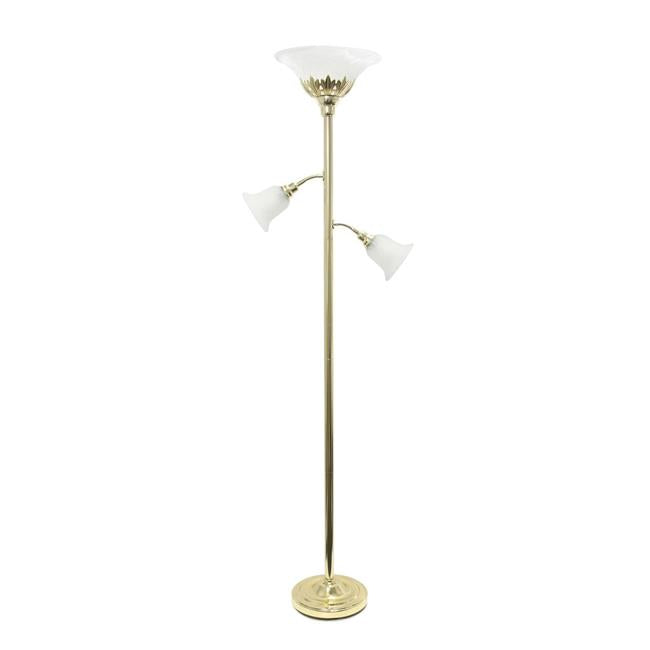 Elegant Designs LF2002-GLD 3 Light Floor Lamp with Scalloped Glass Shades&#44; Gold