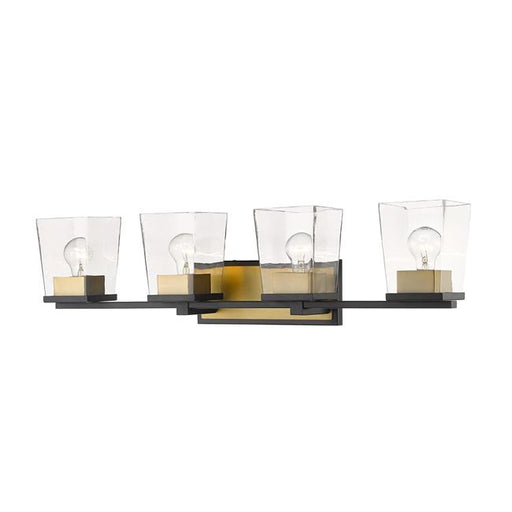 Z-Lite 475-4V-MB-OBR Bleeker Street Vanity&#44; Matte Black & Olde Brass - 8 x 33 x 6.5 in.