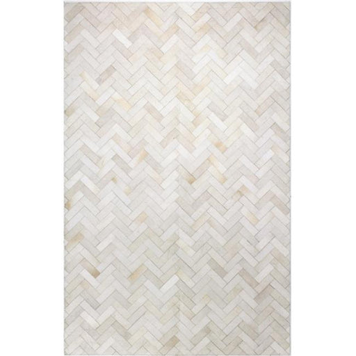 Bashian H112-CRE-4X6-H12 Santa Fe Collection Chevron Contemporary Leather Hand Stitched Area Rug&#44; Cream - 4 x 6 ft.