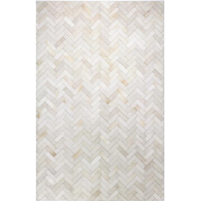 Bashian H112-CRE-4X6-H12 Santa Fe Collection Chevron Contemporary Leather Hand Stitched Area Rug&#44; Cream - 4 x 6 ft.