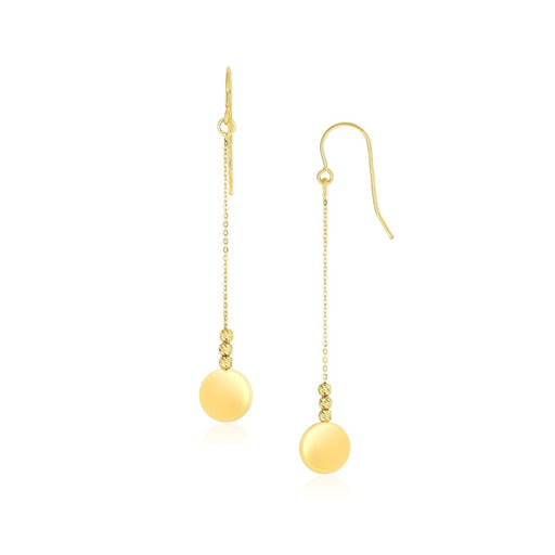 10k Yellow Gold Bead & Shiny Disc Drop Earrings