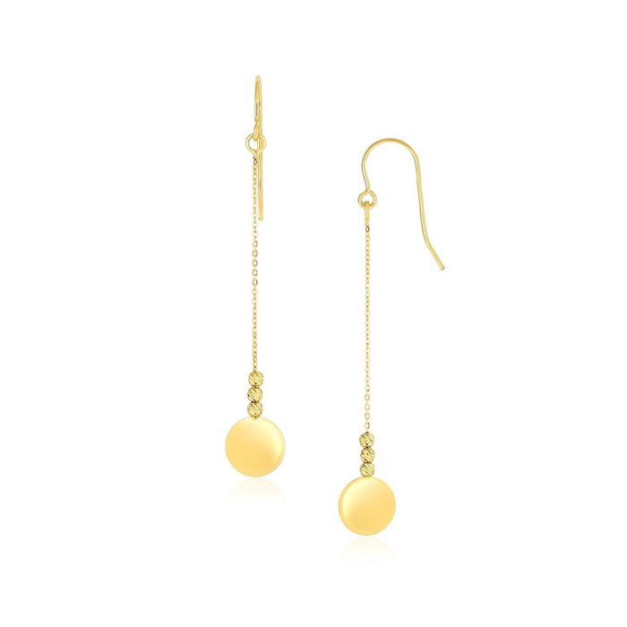 10k Yellow Gold Bead & Shiny Disc Drop Earrings