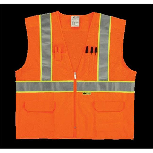 2W MS330C-2 XL Class 2 Mesh And Solid&#44; Ansi Vest - Orange&#44; Extra Large