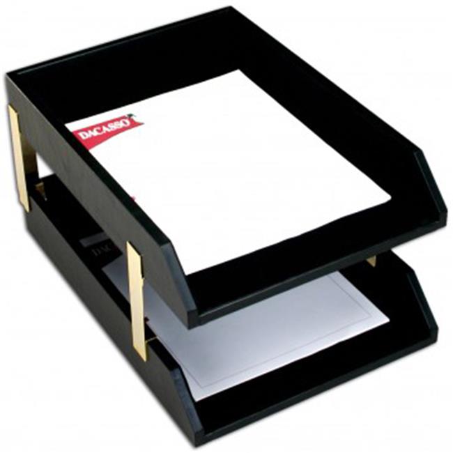 Dacasso  Leather Double Legal Trays with Gold Posts - Classic Black