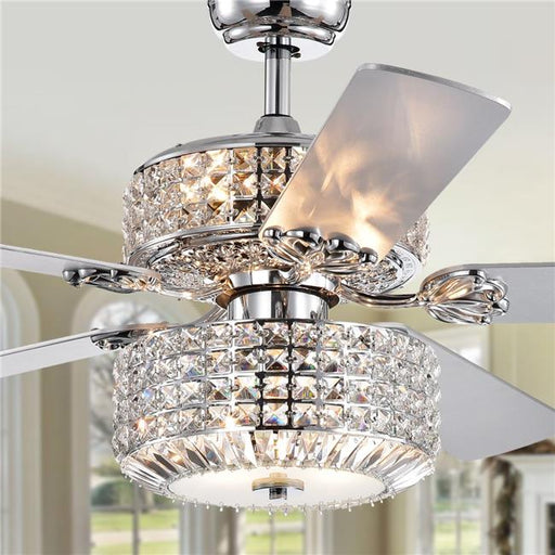 Warehouse of Tiffany CFL-8372REMO-CHD 52 in. Walter Dual Lamp Lighted Ceiling Fan with Crystal Shades&#44; Chrome
