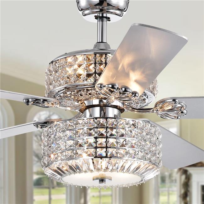 Warehouse of Tiffany CFL-8372REMO-CHD 52 in. Walter Dual Lamp Lighted Ceiling Fan with Crystal Shades&#44; Chrome