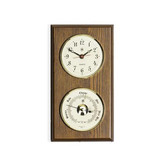 Bey-Berk International WS112 Quartz Clock &amp; Barometer on Oak Wood