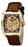 Mens Gold-Plated Stainless Steel Skeleton Dial Automatic Watch