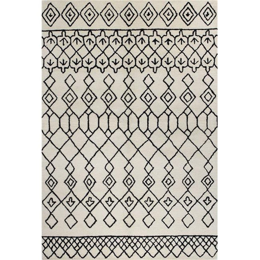 Bashian S185-IVBK-8X10-ST258 Bashian Chelsea Collection Moroccan Contemporary 100 Percent Wool Hand Tufted Area Rug&#44; Ivory & Black - 7 ft. 6 in. x 9 ft. 6 in.