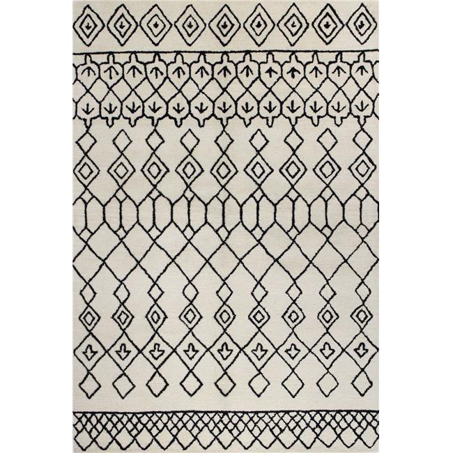 Bashian S185-IVBK-8X10-ST258 Bashian Chelsea Collection Moroccan Contemporary 100 Percent Wool Hand Tufted Area Rug&#44; Ivory & Black - 7 ft. 6 in. x 9 ft. 6 in.